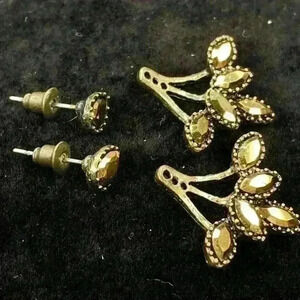 Topaz-type Stone Leaf Earrings w/Detachable Post and Adjustable Drop